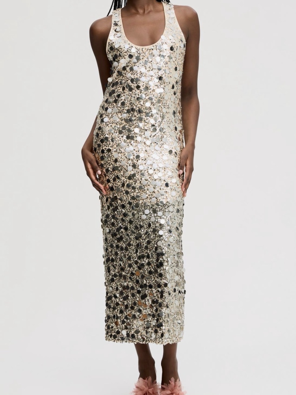 Sam Edelman Silver and Nude Sequin Midi Dress